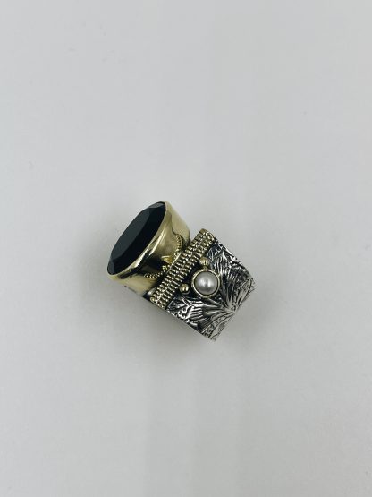 Nairobi bague laiton argent noire large Onyx