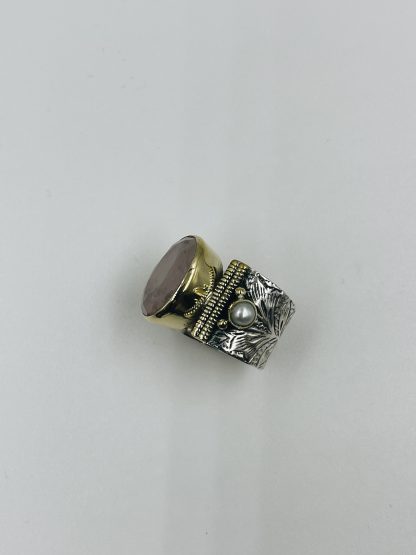 bague laiton argent quartz rose